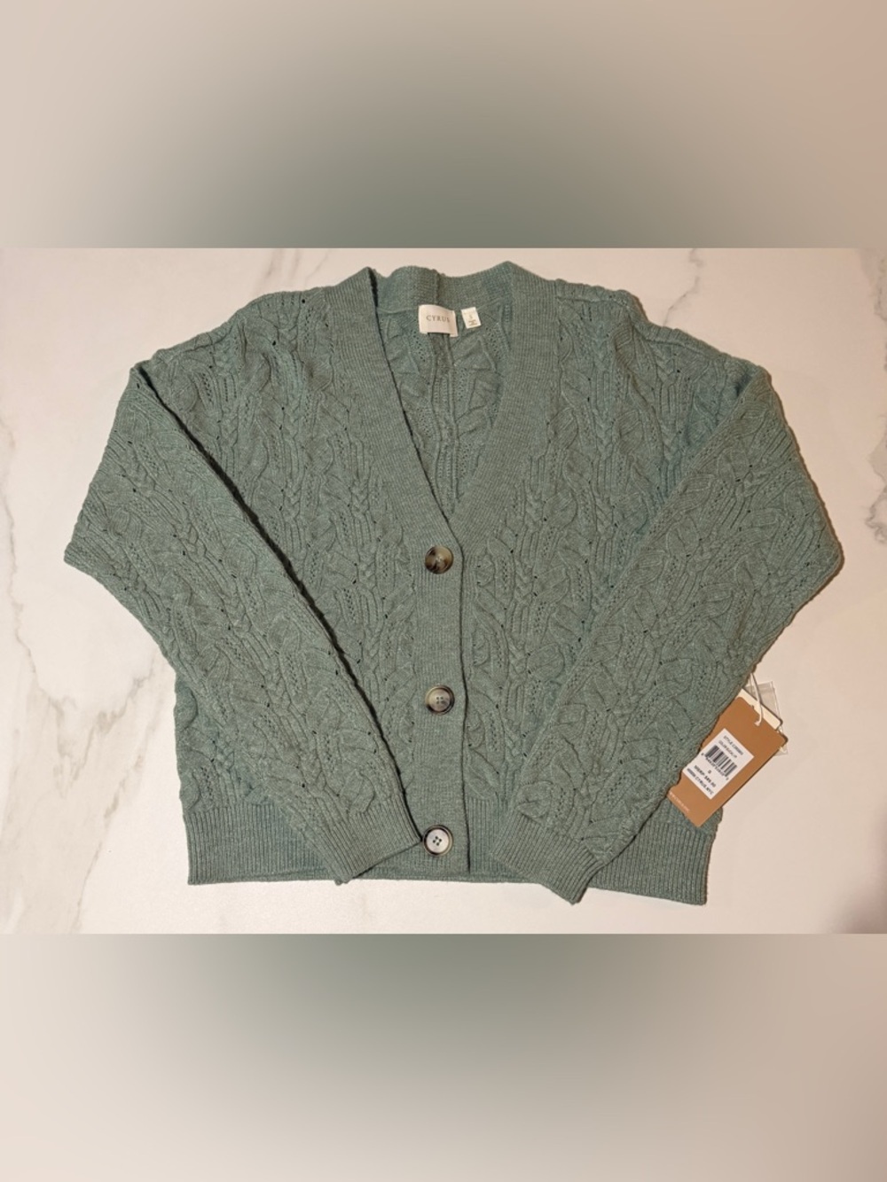 Cyrus Sage Green Cable Knit Button-Up Cardigan S - Picture 2 of 10